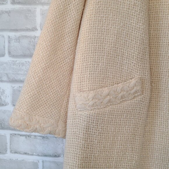 Vintage Cream Tweed Overcoat Satin Lined Handmade Long Retro 50s Style Old Money - Picture 7 of 8